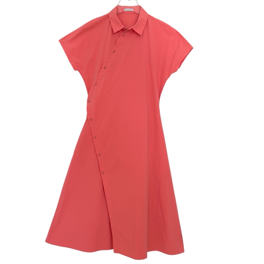 Cotton Thomas Maier Coral Button-Front Wrap Shirt Dress w Pockets Size 8